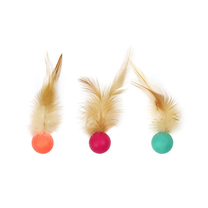 Cat Toy Bouncy Ball Feather Interactive 3 Pack