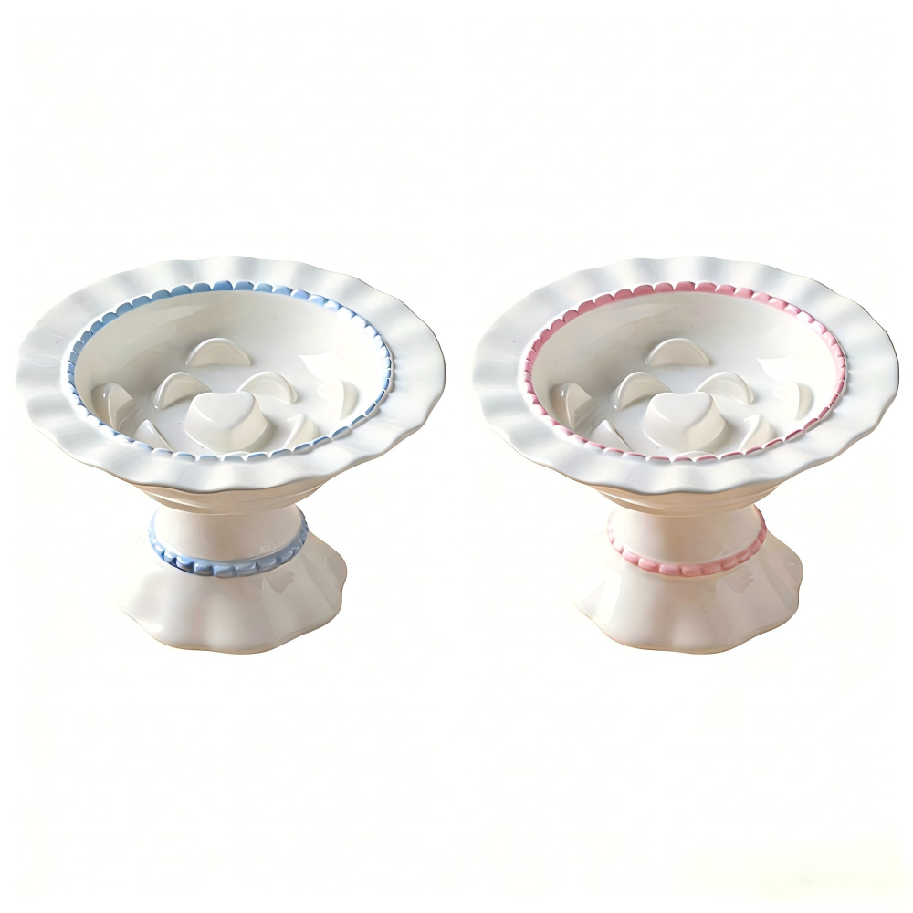 Ceramic Slow Feeder Pet Bowl – Anti-Gulping Scalloped Edge (Random Style 1pcs)