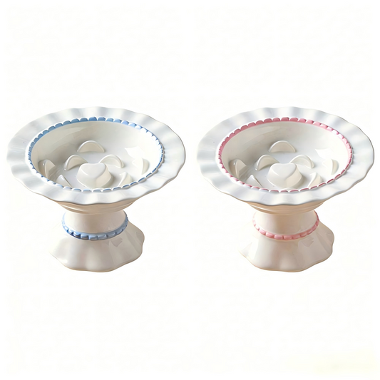 Ceramic Slow Feeder Pet Bowl – Anti-Gulping Scalloped Edge (Random Style 1pcs)