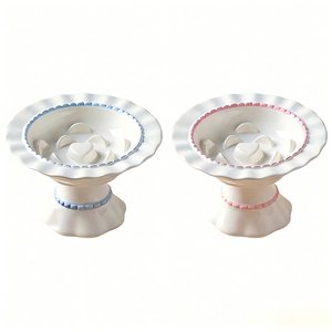 Ceramic Slow Feeder Pet Bowl – Anti-Gulping Scalloped Edge (Random Style 1pcs)