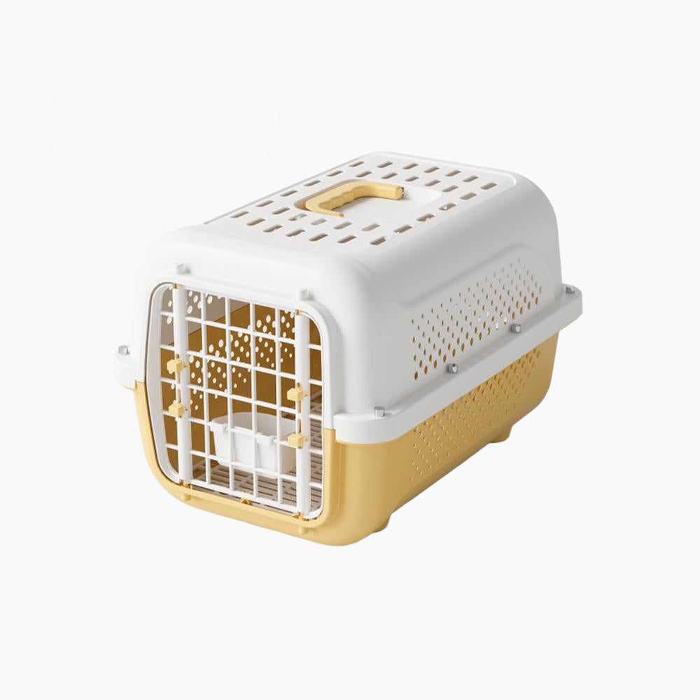 Air Traveller Portable Pet Carrier for Cats & Small Dogs – Cream Yellow, with Tray & Bowl