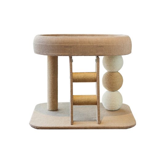Low Cat Tree with Raised Bed & Sisal Scratching Posts – Step Design