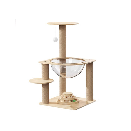 Wooden Cat Tree with Sisal Scratching Posts & Acrylic Space Pod