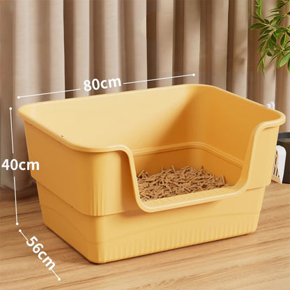 Extra Large Cat Litter Box - High-Sided Open Design - 80x56x40cm