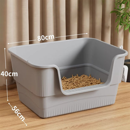 Extra Large Cat Litter Box - High-Sided Open Design - 80x56x40cm