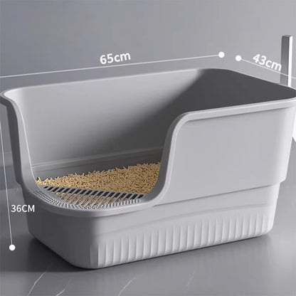 Extra Large Cat Litter Box With Litter Catching Step - High-Sided Design - 65x43x36cm