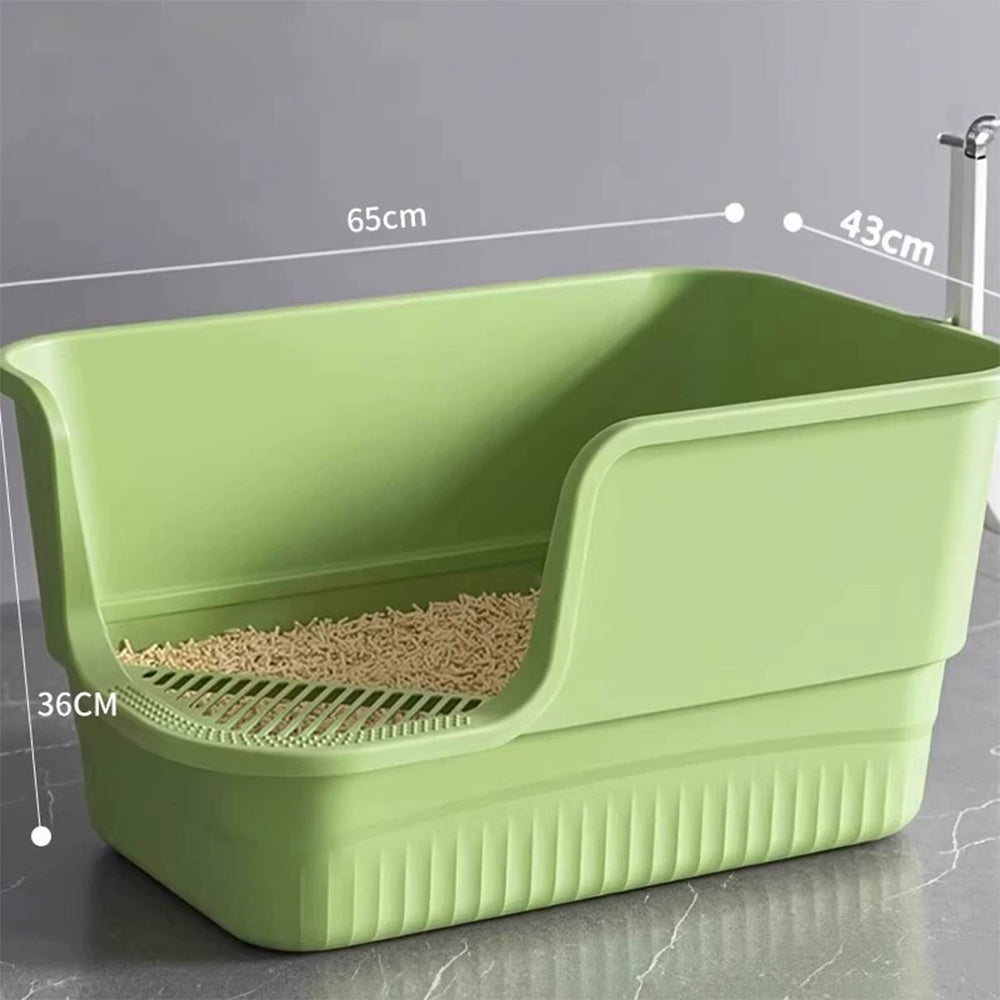 Extra Large Cat Litter Box With Litter Catching Step - High-Sided Design - 65x43x36cm