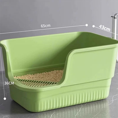 Extra Large Cat Litter Box With Litter Catching Step - High-Sided Design - 65x43x36cm