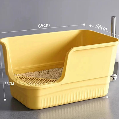 Extra Large Cat Litter Box With Litter Catching Step - High-Sided Design - 65x43x36cm