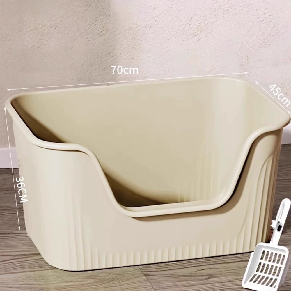 Extra Large Cat Litter Box - High-Sided Open Design - 70x45x36cm