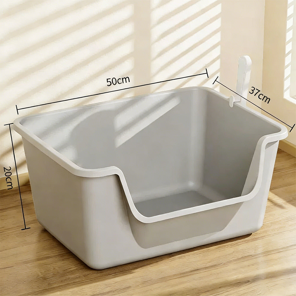Extra Large Deep Cat Litter Box - High-Sided Open Design - 50x37x20cm