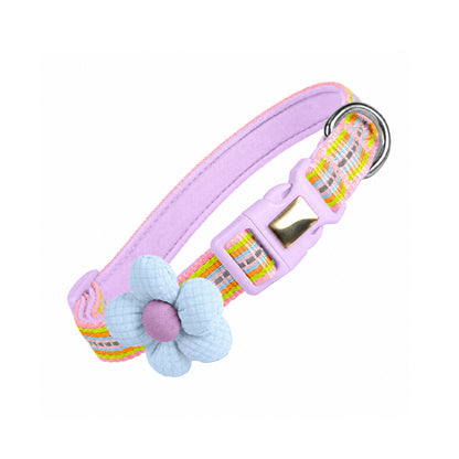 Pet Collar Personalised Engraved Cute Flower Design Adjustable