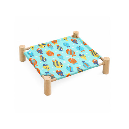 Wooden Raised Pet Bed Removable Washable Fabric All Season Large