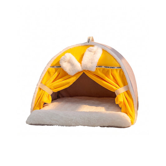 Enclosed Cat Bed | Warm House with Curtain — Bunny Design