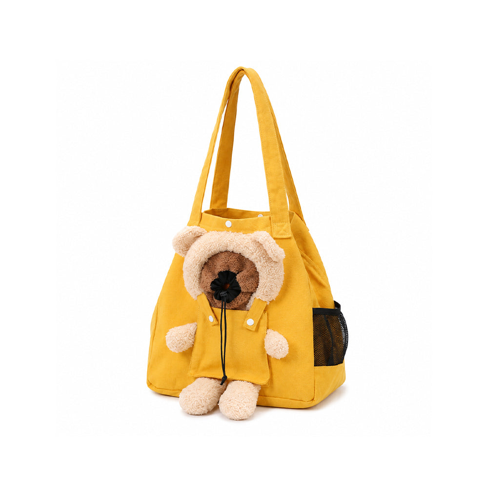 Pet Carrier Bag Shoulder Tote Breathable Large Space Bear Yellow