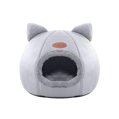 Enclosed Cat Bed House Cozy Warm Grey Large