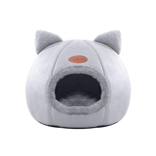 Enclosed Cat Bed House Cozy Warm Grey Large