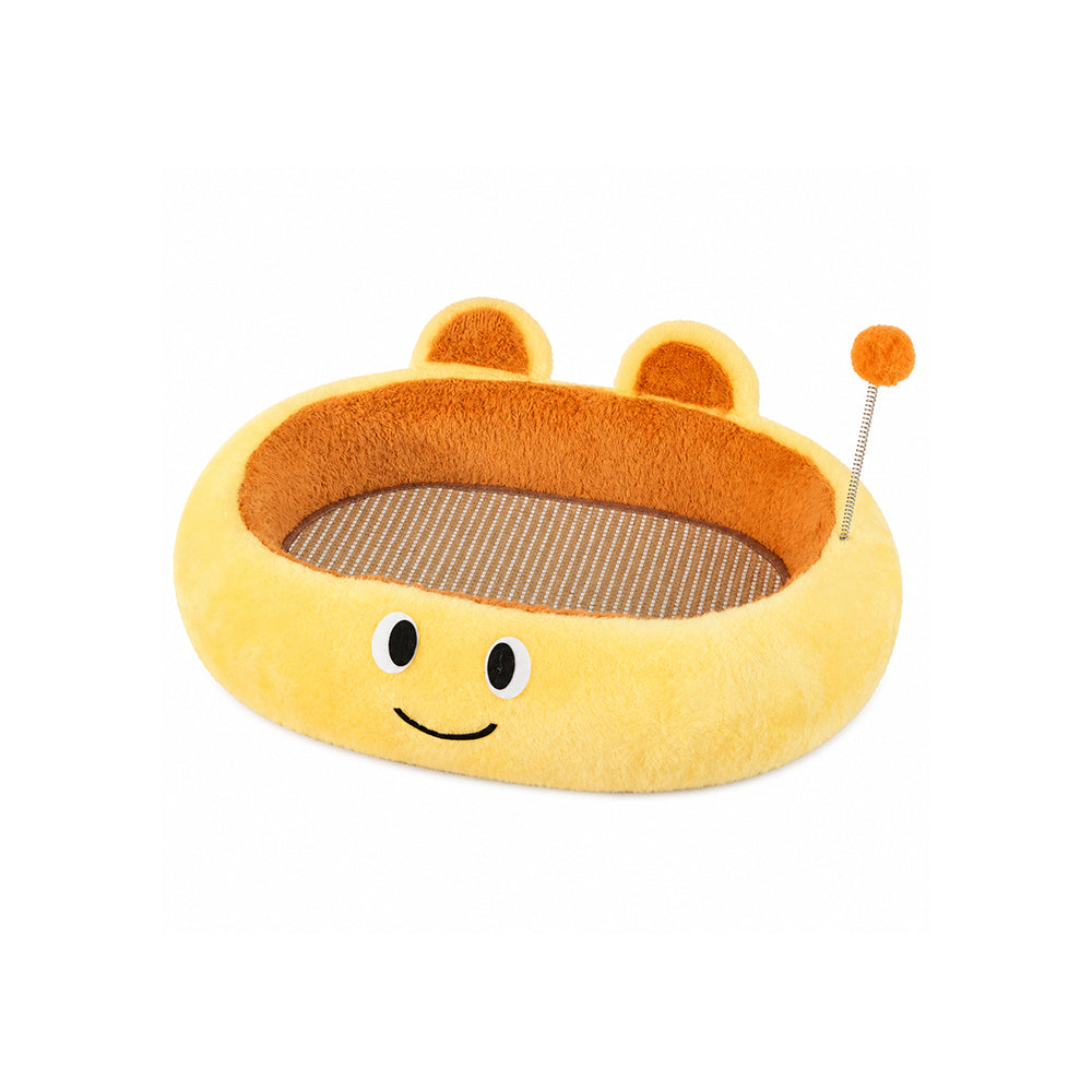 Plush Cat Scratcher Bed Cozy Soft-Yellow Plush