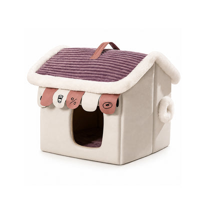 Enclosed Plush Tent Cat Bed Cozy Winter House