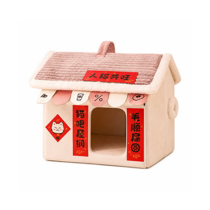 Enclosed Plush Tent Cat Bed Cozy Winter House