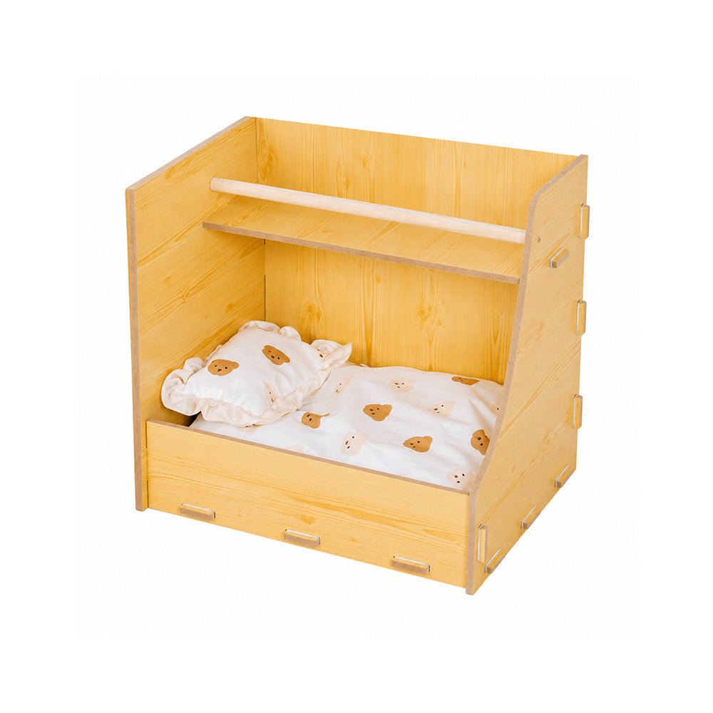 Wooden Multi-Layer Pet Bed with Storage for Cats and Dogs – All Season Natural Wood