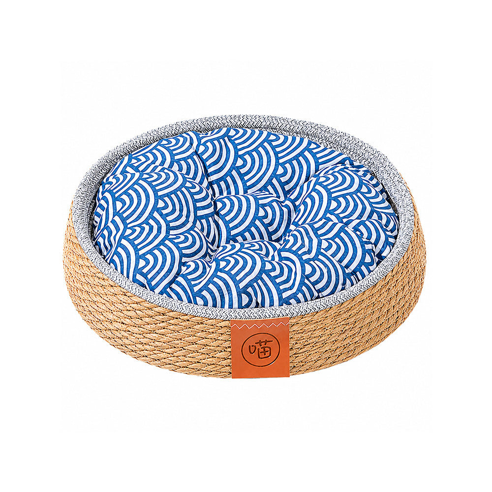 Woven Straw Cat Bed with Removable Mat – All Season