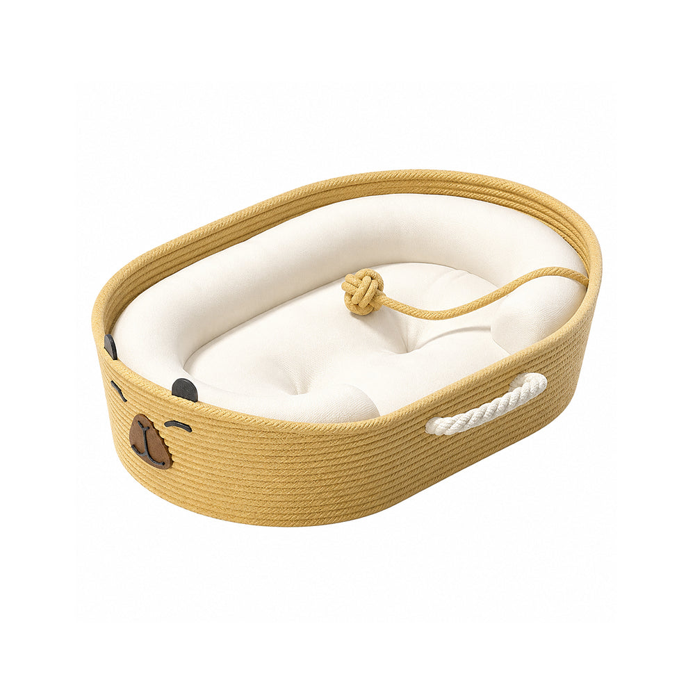 Woven Straw Cat Bed with Plush Cushion – All-Season
