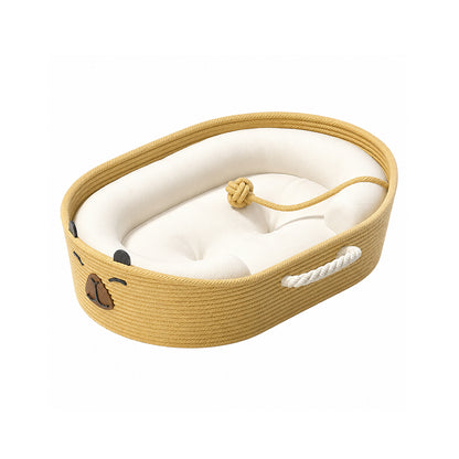 Woven Straw Cat Bed with Plush Cushion – All-Season