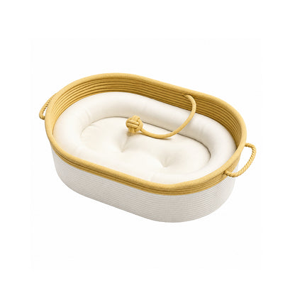 Woven Straw Cat Bed with Plush Cushion – All-Season