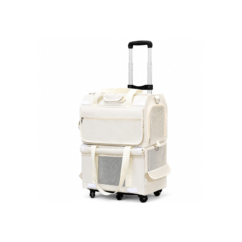 Double-Layer Rolling Pet Carrier – Large Capacity for Cats and Dogs