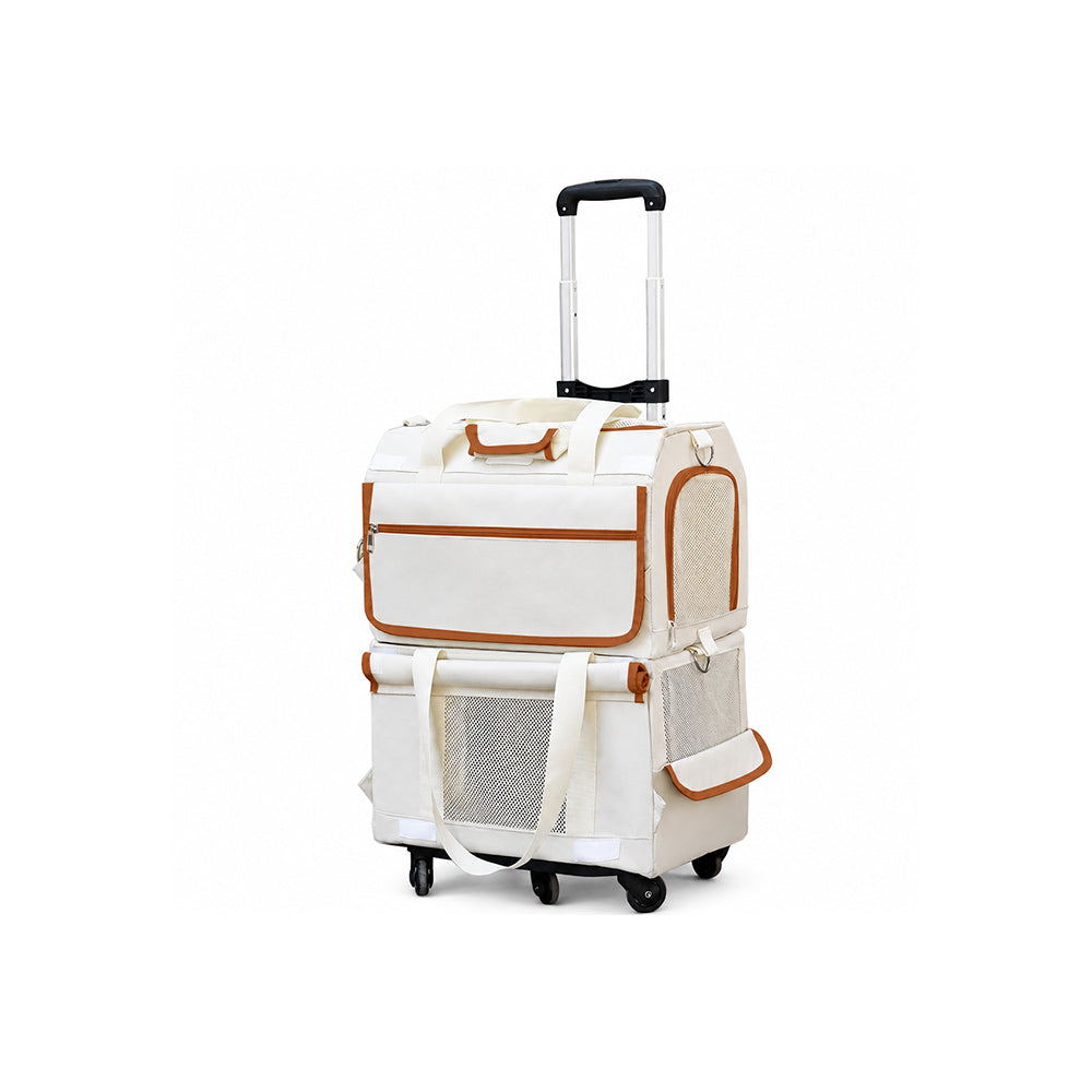 Double-Layer Rolling Pet Carrier – Large Capacity for Cats and Dogs