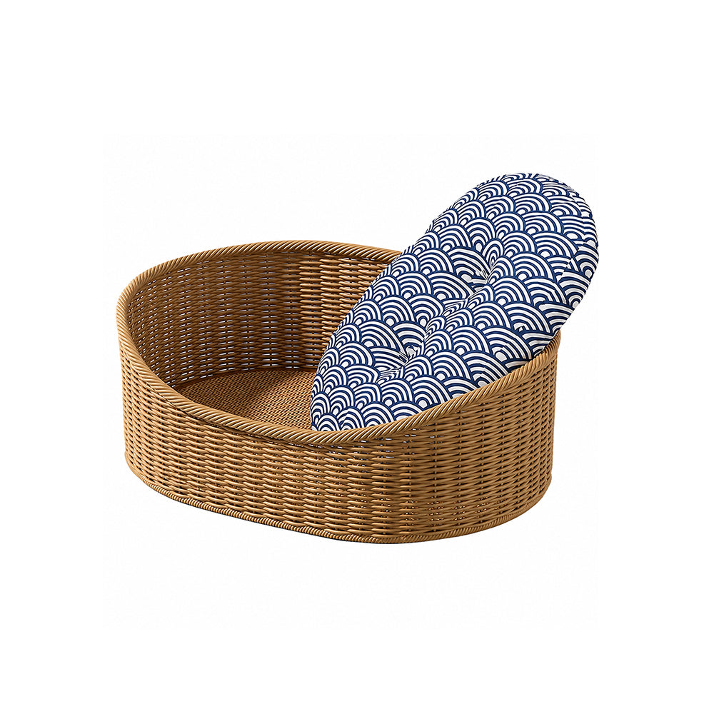 Woven Straw Cat Bed with Cooling Mat and Cushion – Semi-Enclosed, All-Season