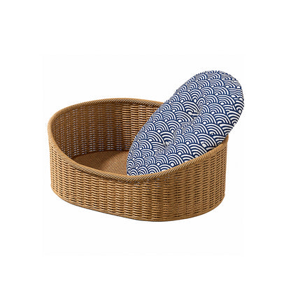 Woven Straw Cat Bed with Cooling Mat and Cushion – Semi-Enclosed, All-Season