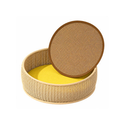 Woven Straw Cat Bed with Cooling Mat and Cushion – Semi-Enclosed, All-Season