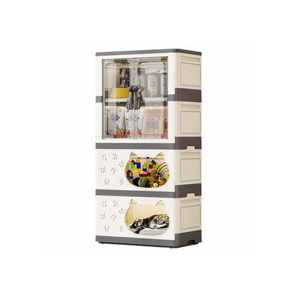 Two-Level Cat Condo with Built-In Storage Cabinet – Free-Access Design