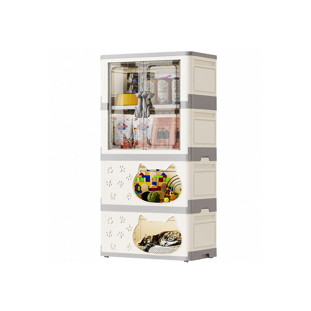 Two-Level Cat Condo with Built-In Storage Cabinet – Free-Access Design