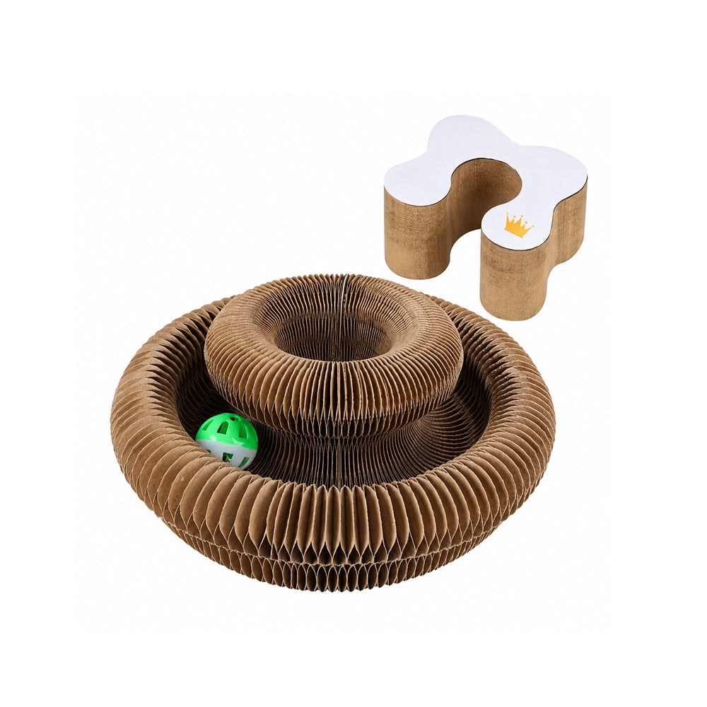 Foldable Accordion Cat Scratcher – Magnetic Corrugated Cardboard Toy