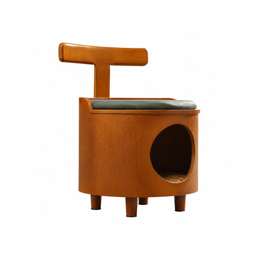 Closed Cat House & Human-Cat Shared Wooden Stool Warm and Cozy, Four Seasons