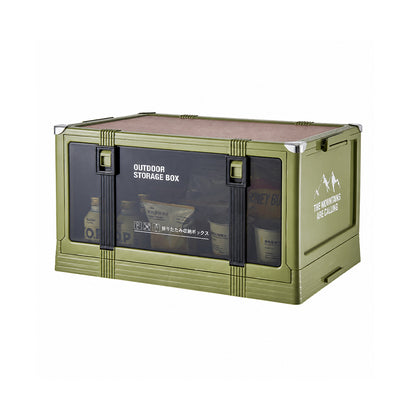 Foldable Camping Storage Box with Wooden Lid – Stackable Car Boot Organiser