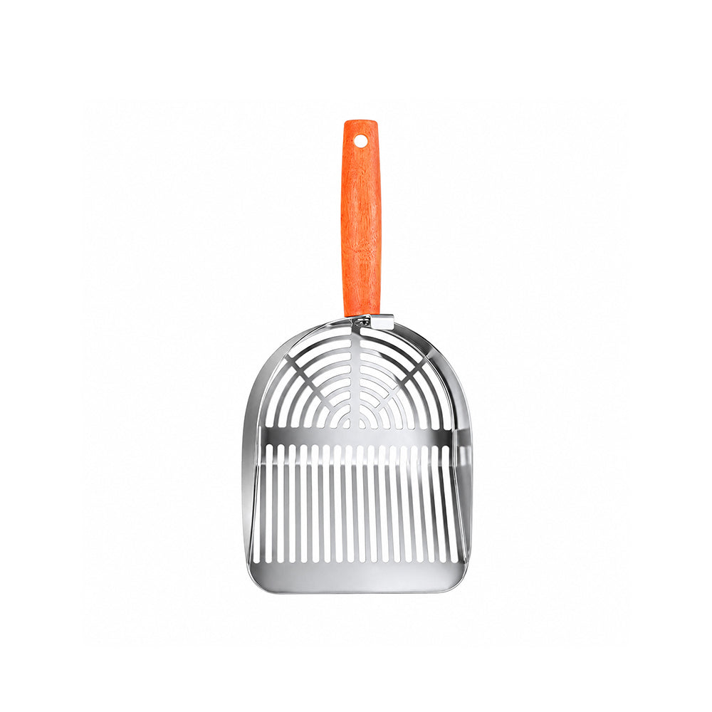 Stainless Steel Cat Litter Scoop – Wooden Handle Fine Slot Design
