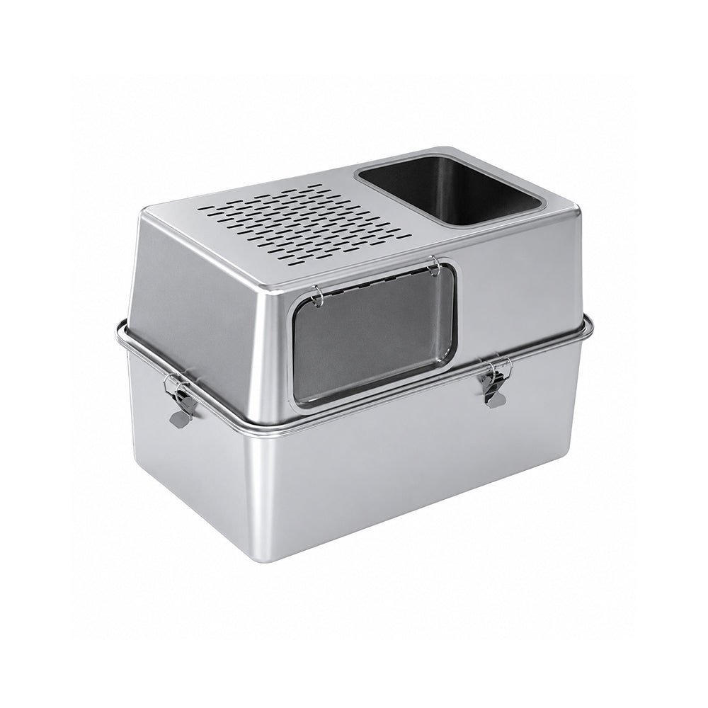 Extra Large Stainless Steel Cat Litter Box – Fully Enclosed Side Entry Design