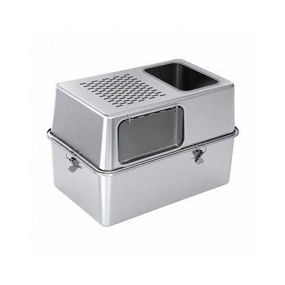 Extra Large Stainless Steel Cat Litter Box – Fully Enclosed Side Entry Design