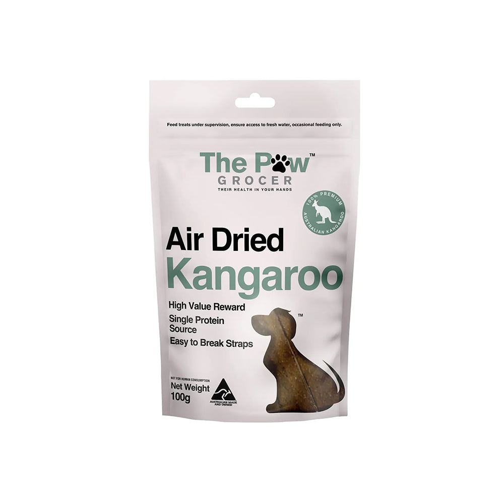 THE PAW GROCER Air Dried Kangaroo Straps Dog Treats 100g