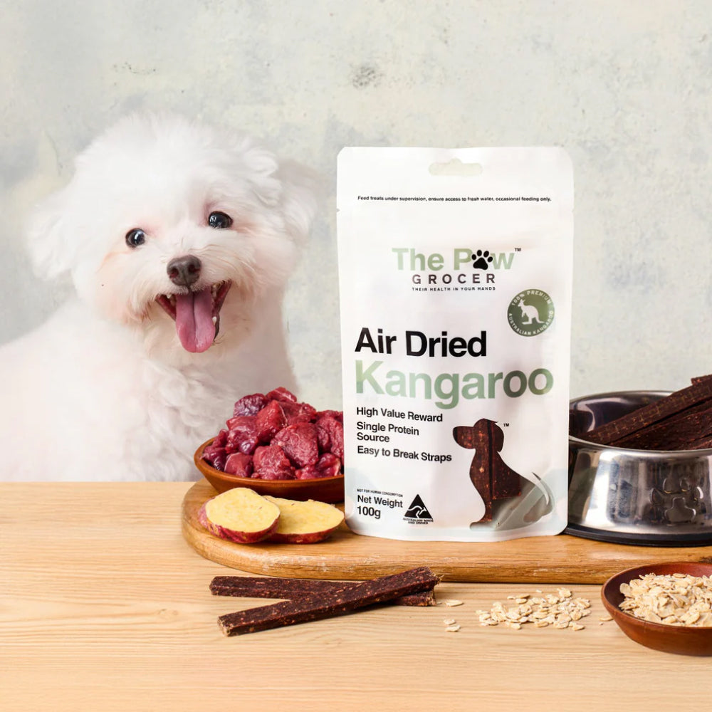 THE PAW GROCER Air Dried Kangaroo Straps Dog Treats 100g
