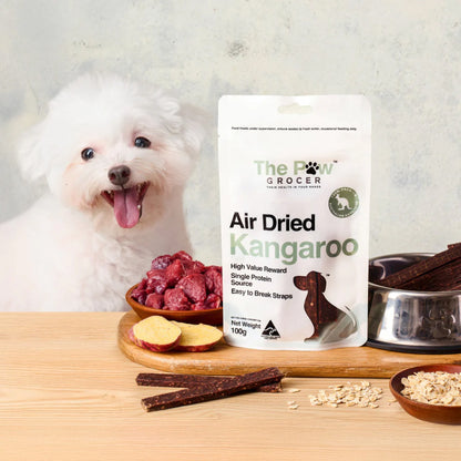 THE PAW GROCER Air Dried Kangaroo Straps Dog Treats 100g