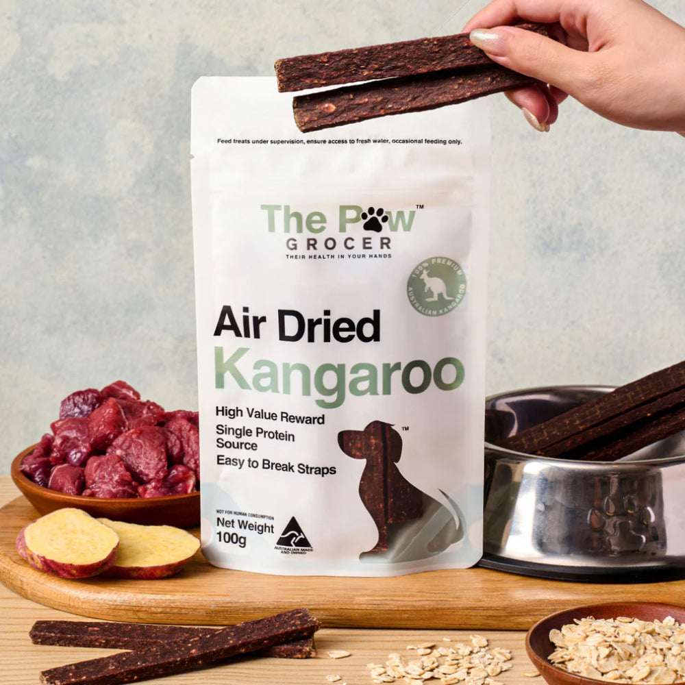 THE PAW GROCER Air Dried Kangaroo Straps Dog Treats 100g
