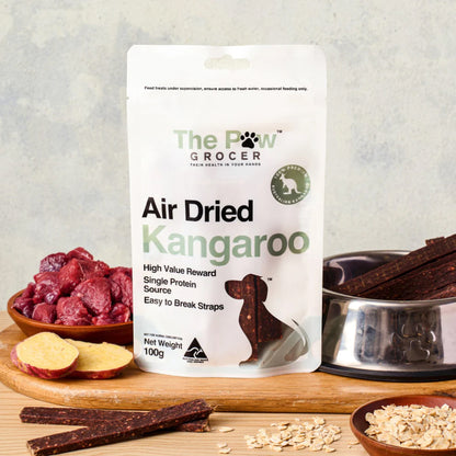 THE PAW GROCER Air Dried Kangaroo Straps Dog Treats 100g