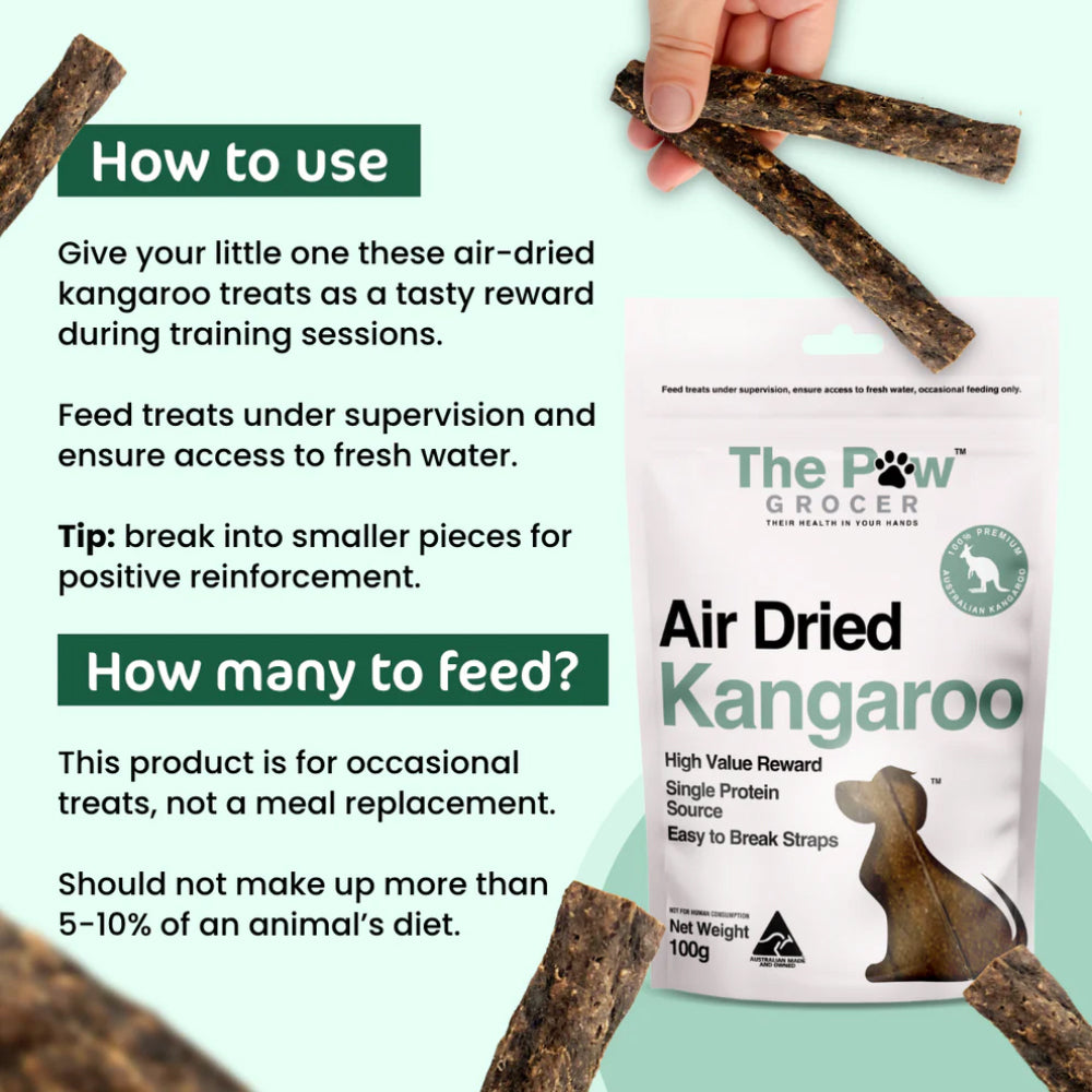 THE PAW GROCER Air Dried Kangaroo Straps Dog Treats 100g