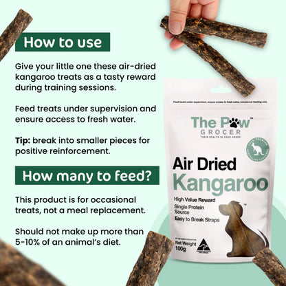 THE PAW GROCER Air Dried Kangaroo Straps Dog Treats 100g