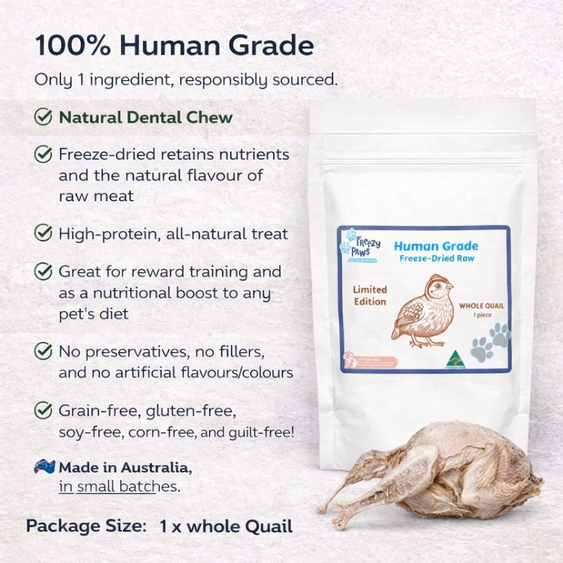 FREEZY PAWS Whole Quail Freeze Dried Pet Treats 1pc